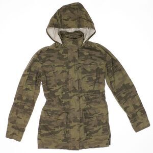 Universal Thread Jacket Womens Size XS Hooded Camouflage Pockets Zip Snap Cotton